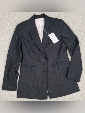 Rebecca Taylor Ric Rac Trim Slub Cotton Suit Blazer Jacket